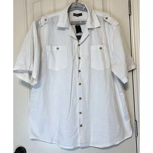 Men's White Old Skool Linen Blend Shirt Shoulder Straps Button Down Size 3X